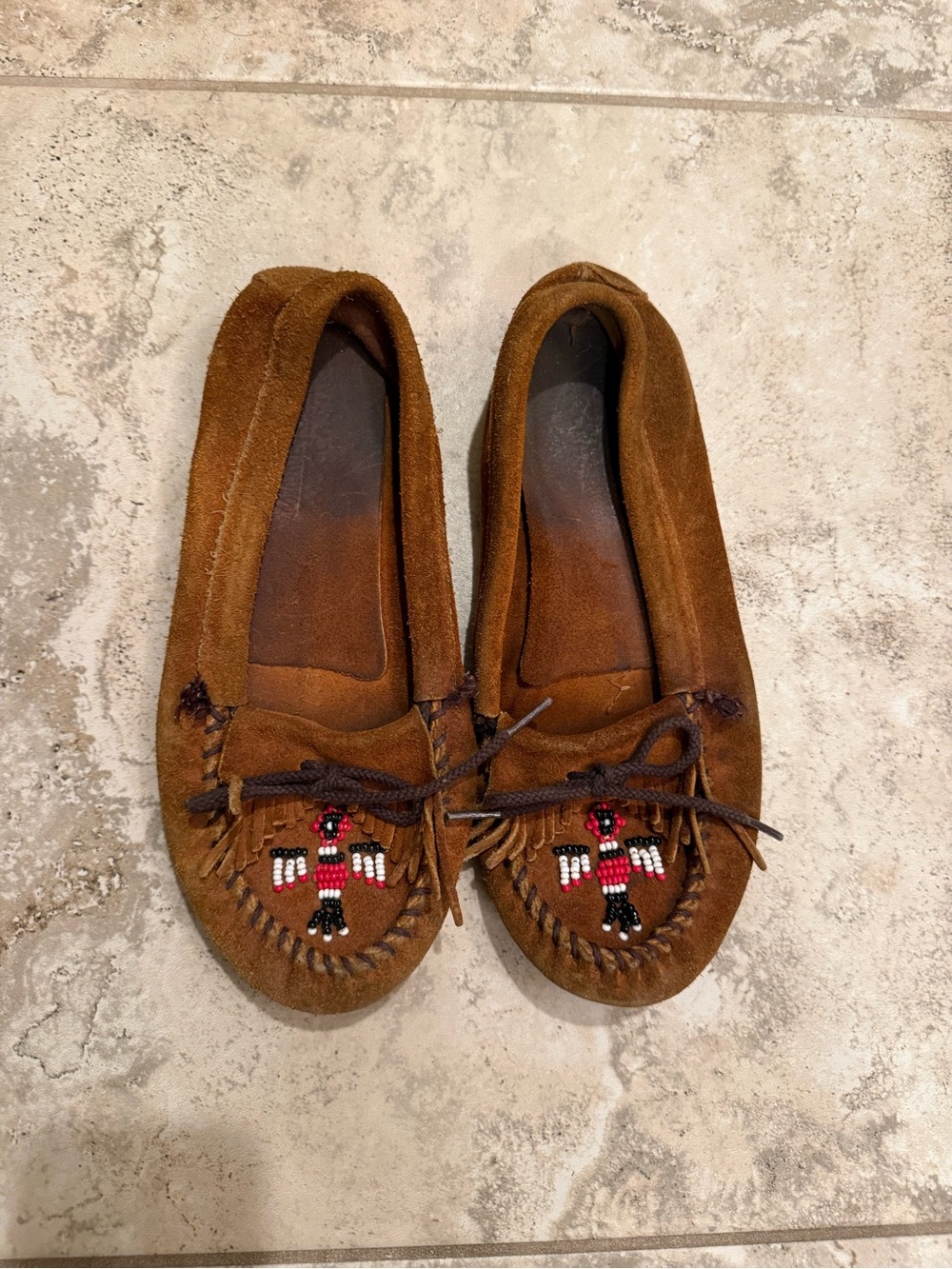 Minnetonka Brown Suede Beaded Moccasins